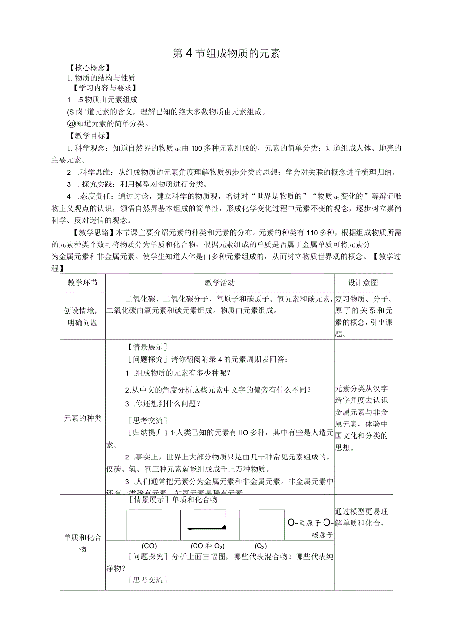 第4节组成物质的元素教学设计.docx_第1页