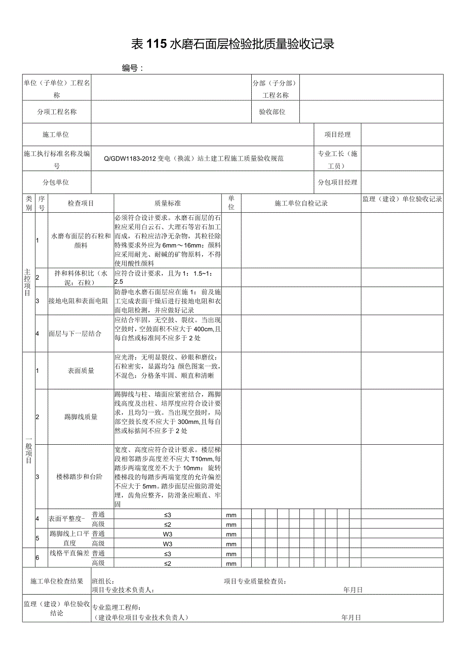 表115水磨石面层检验批质量验收记录.docx_第1页