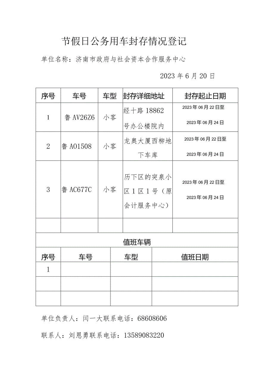 节假日公务用车封存情况登记表.docx_第2页