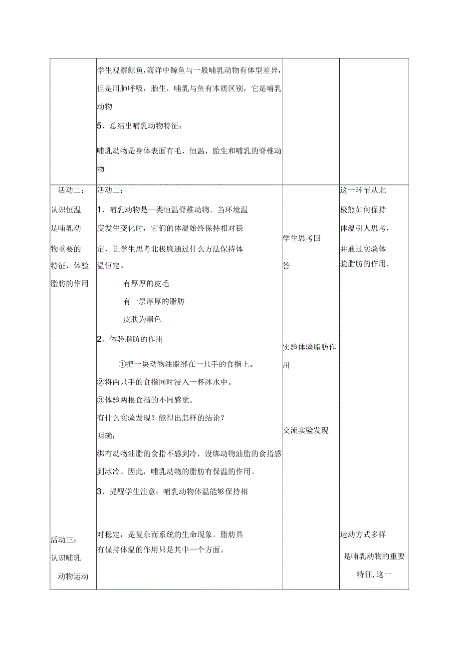 科学苏教版四年级上册4《哺乳类》教学设计（表格式）.docx_第2页