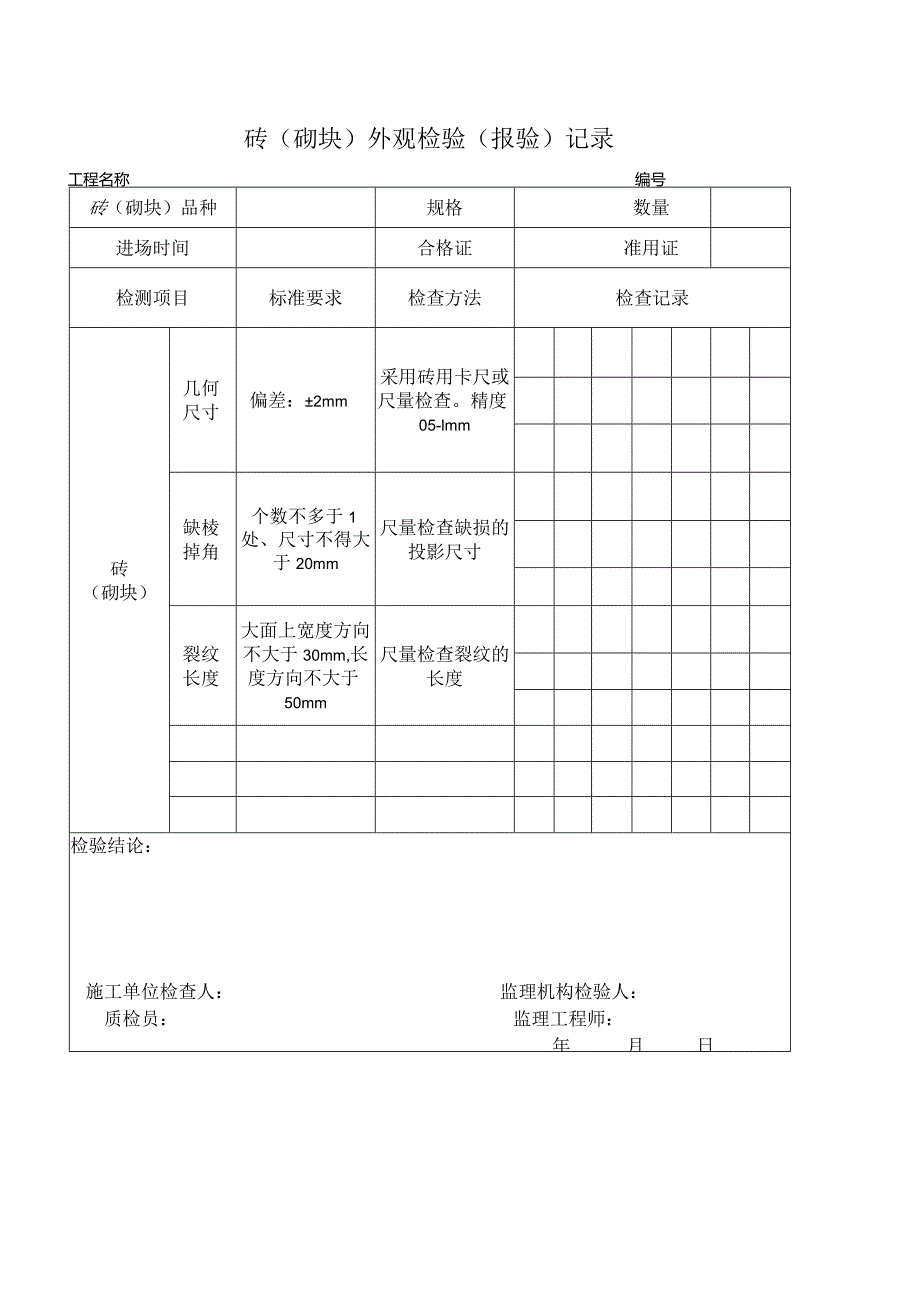 砖（砌块）外观检验（报验）记录.docx_第1页