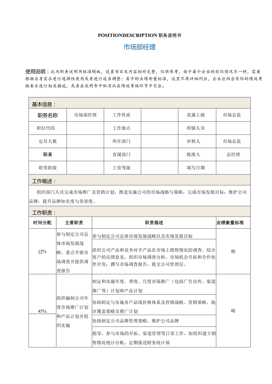 职务说明书——市场部经理.docx_第2页