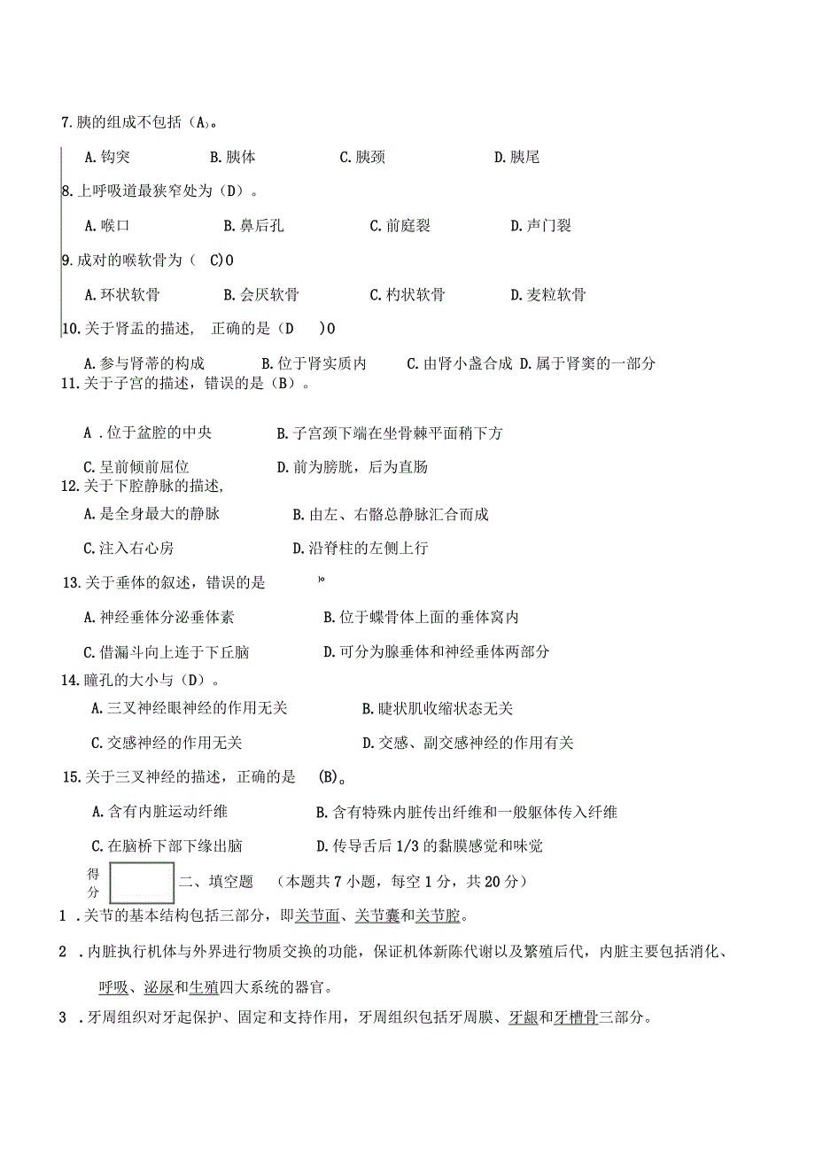 解剖学模拟考试二答案.docx_第2页