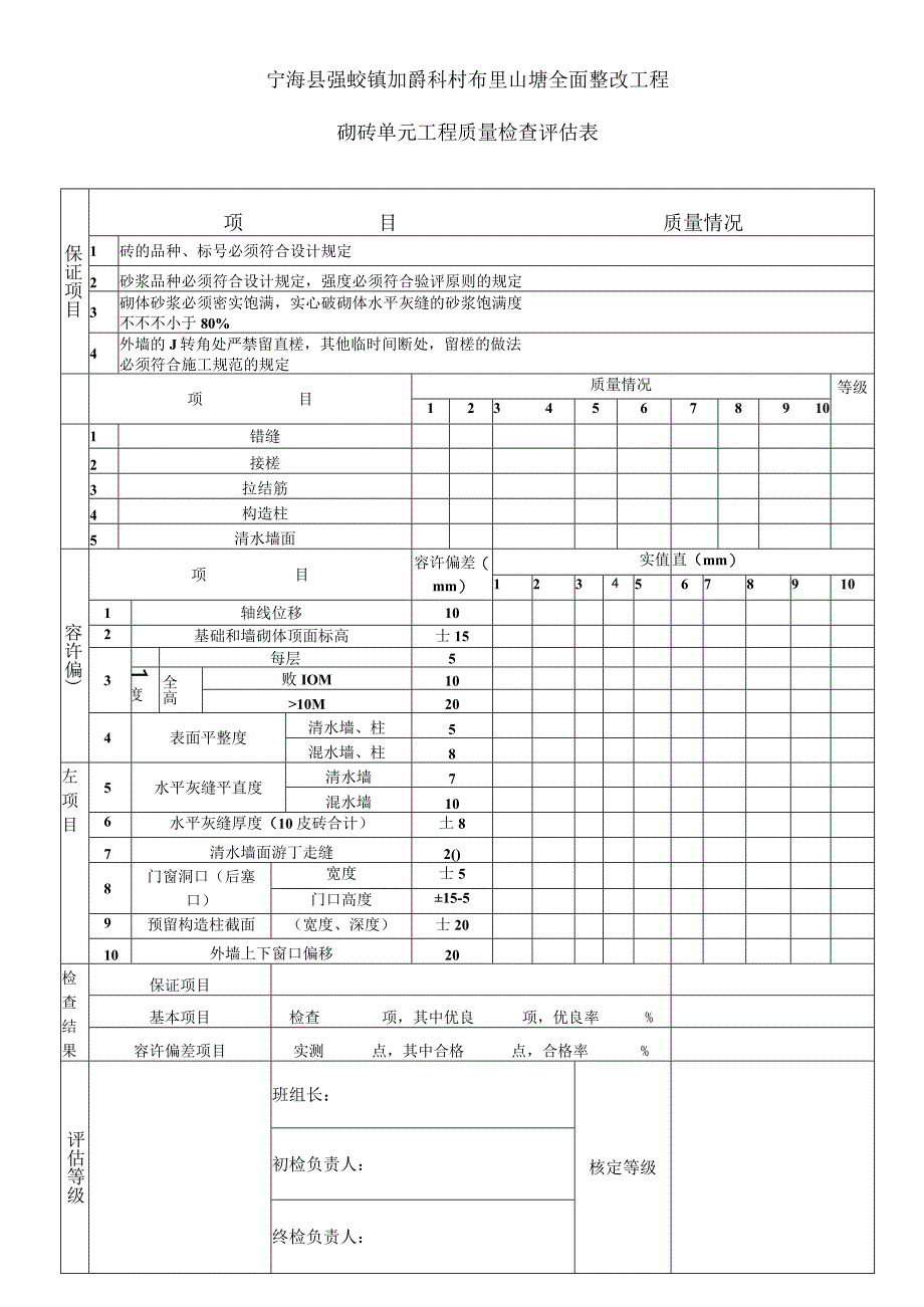 砖石建筑施工品质评估范本.docx_第1页