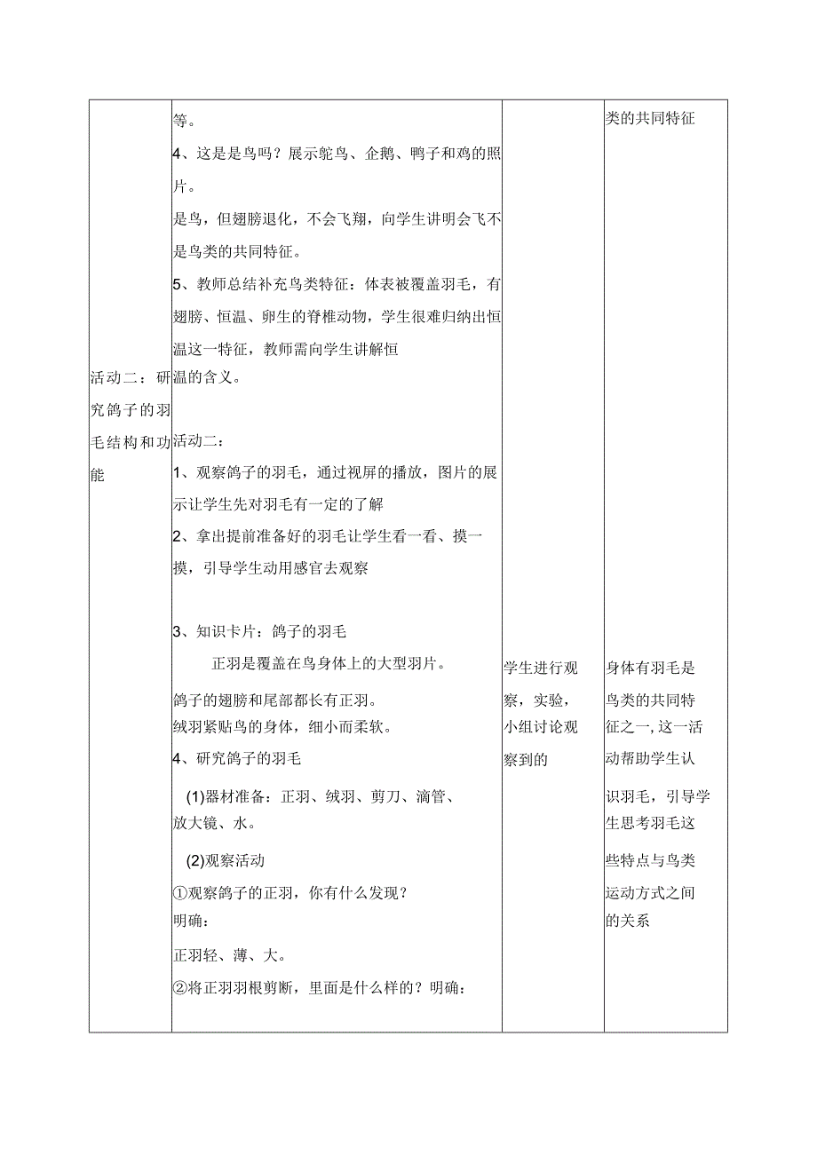 科学苏教版四年级上册3《鸟类》教学设计（表格式）.docx_第2页