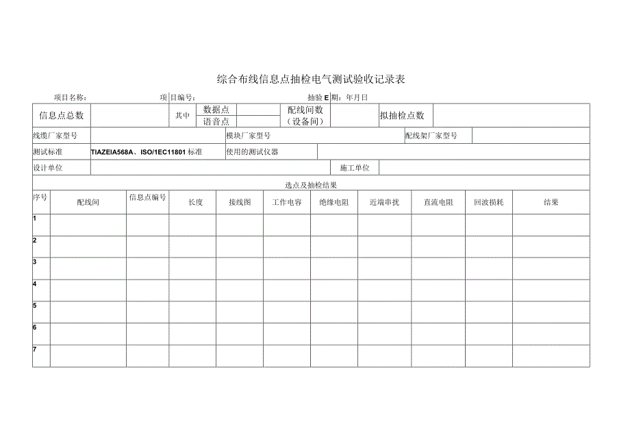 综合布线信息点抽检电气测试验收记录表.docx_第1页