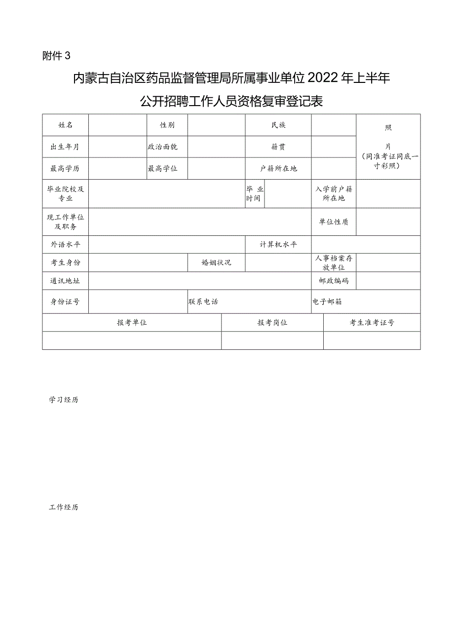 药品监督管理局附件3：资格复审登记表.docx_第1页