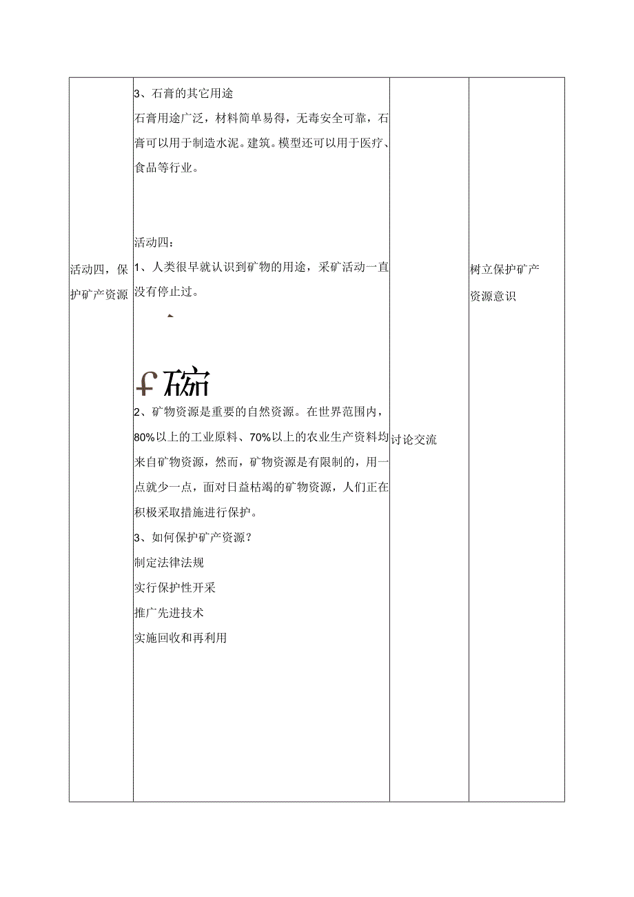 科学苏教版四年级上册18《矿物与我们的生活》教学设计（表格式）.docx_第3页