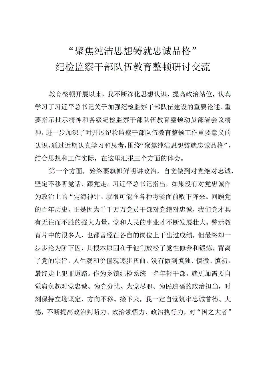 纪检监察干部队伍教育整顿研讨交流提纲.docx_第1页