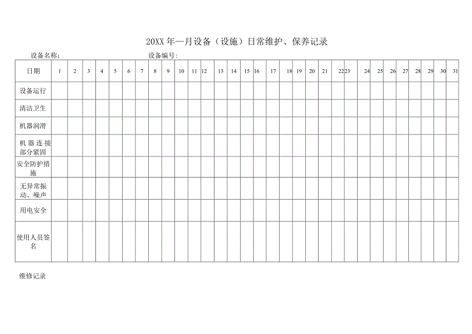 设备（设施）日常维护、保养记录.docx_第1页