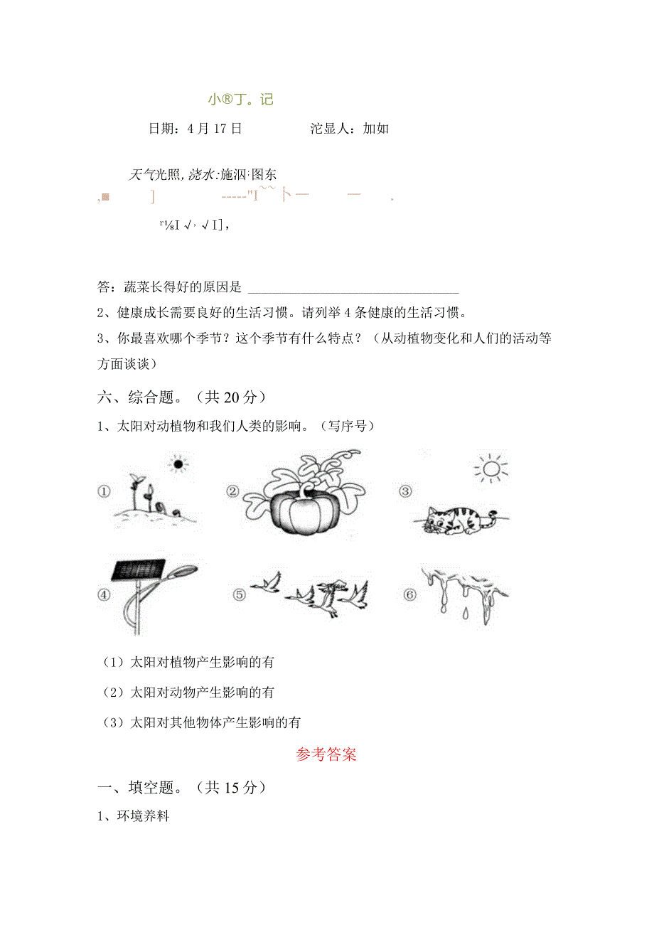 苏教版二年级科学下册期中模拟考试(参考答案).docx_第3页