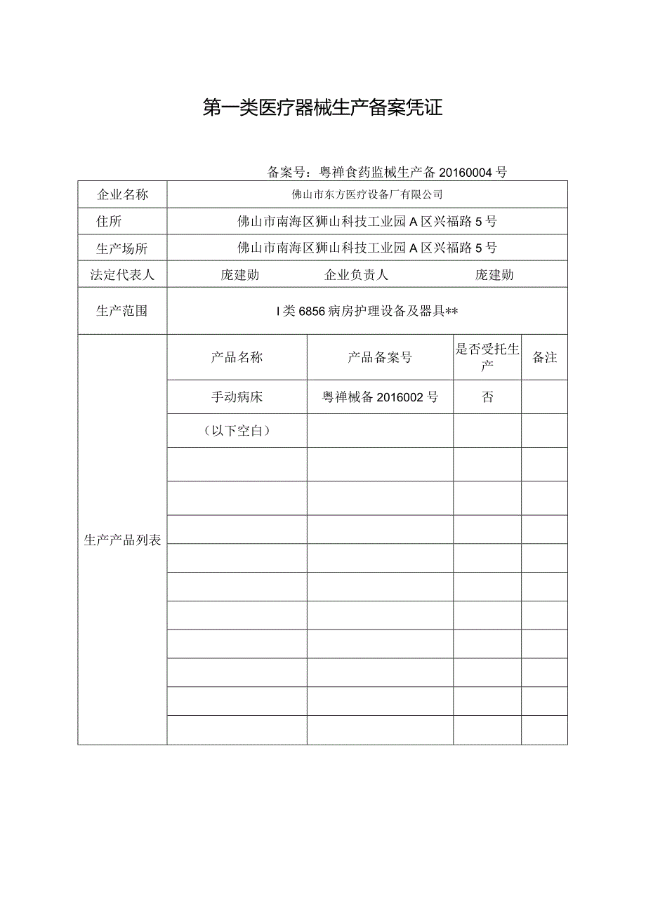 第一类医疗器械生产备案凭证.docx_第1页