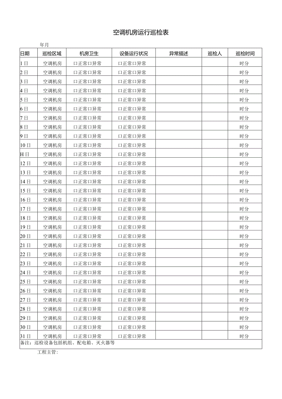 空调机房运行巡检表.docx_第1页