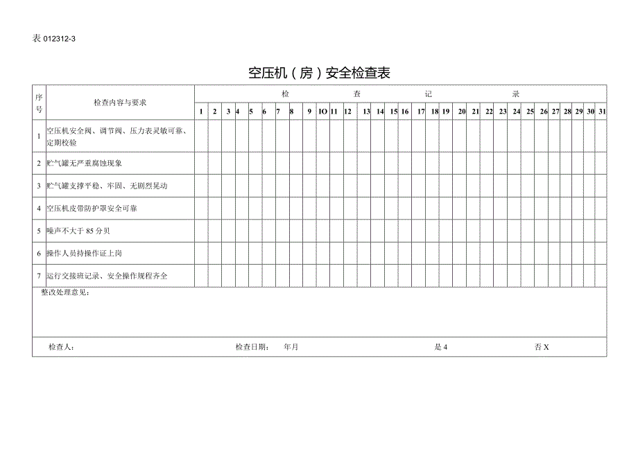 空压机（房）安全检查表文档.docx_第1页