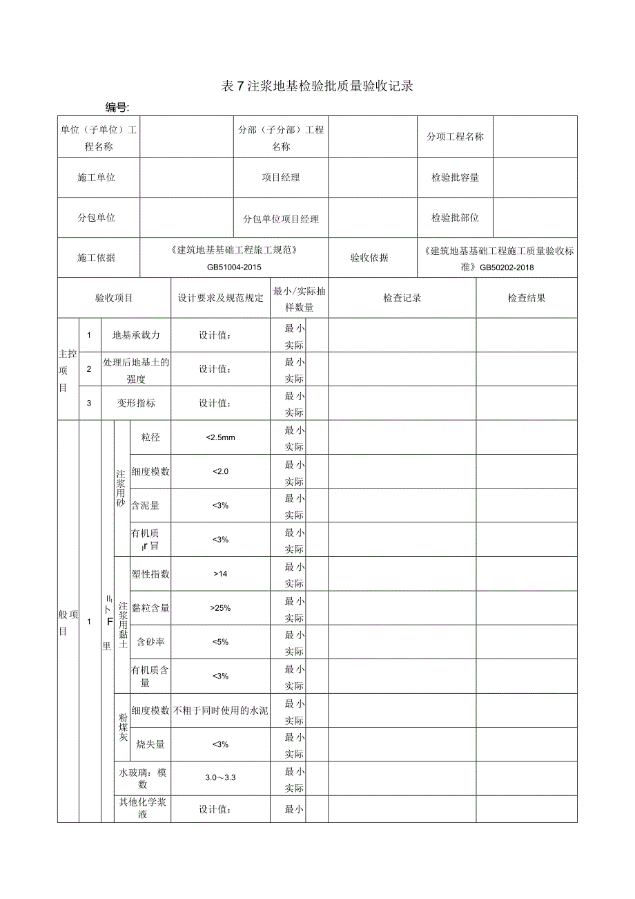 表7注浆地基检验批质量验收记录.docx_第1页