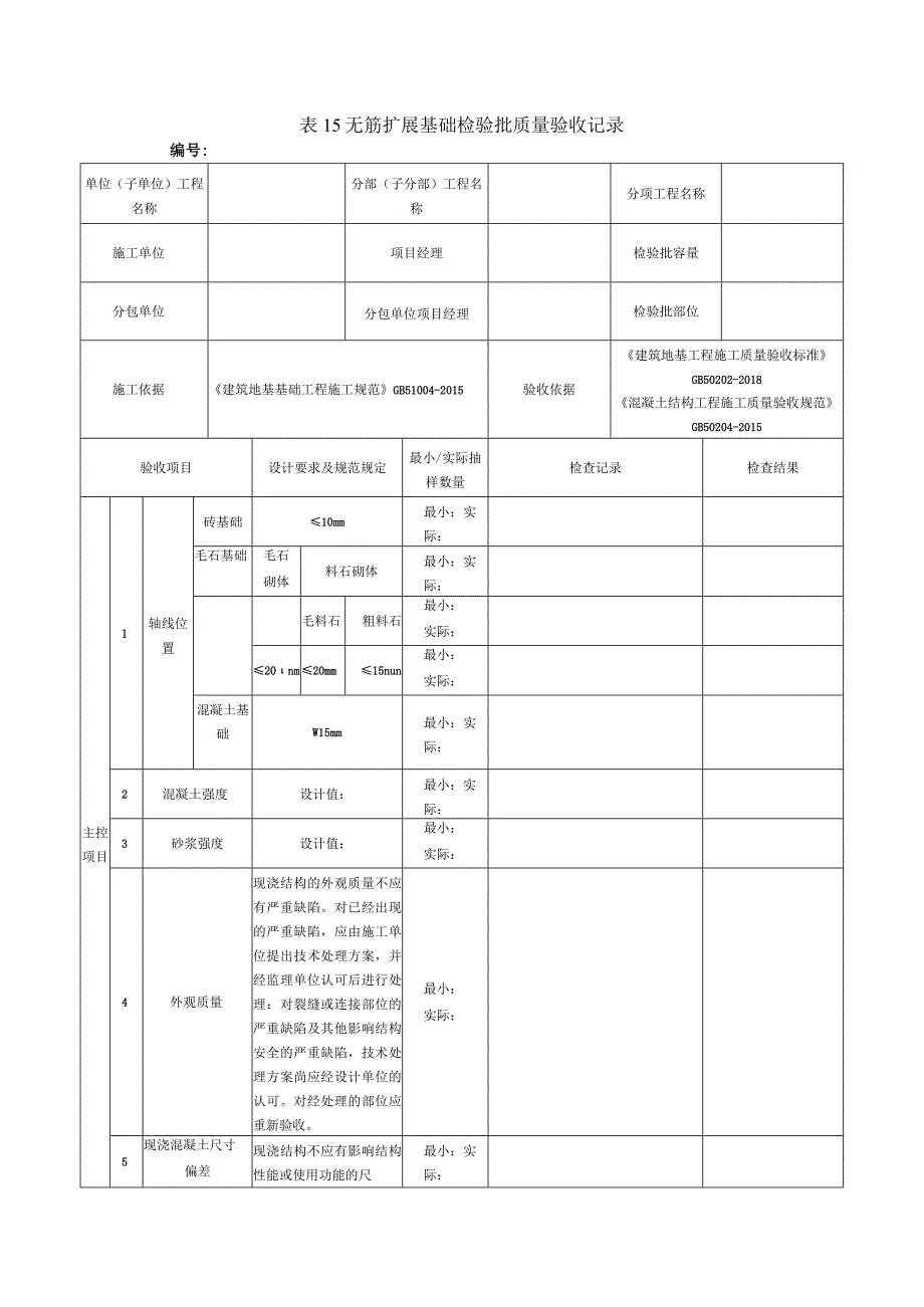 表15无筋扩展基础检验批质量验收记录.docx_第1页