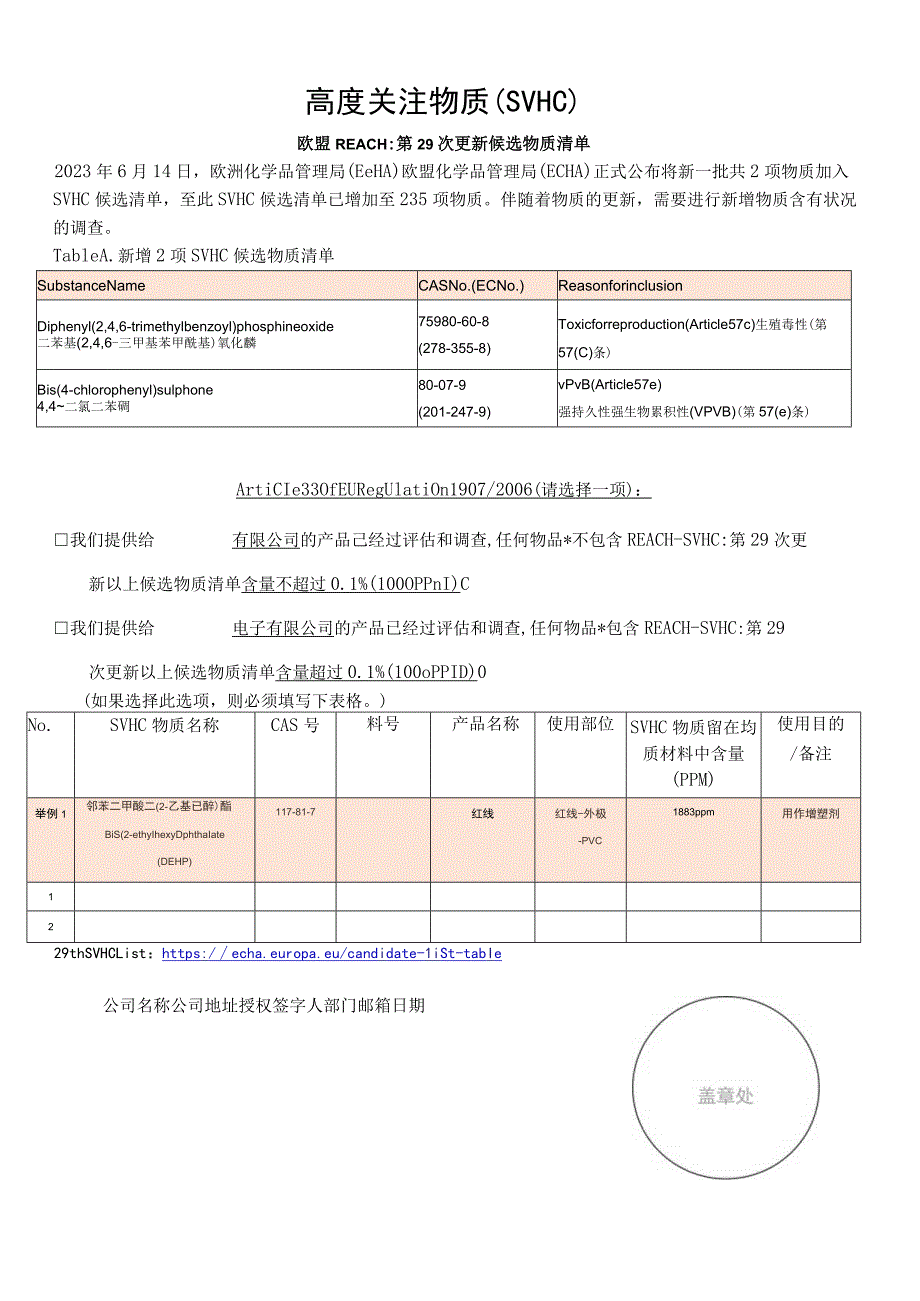 高度关注物质(SVHC)29次更新调查表.docx_第1页