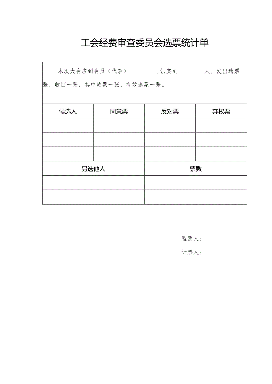 （工会换届）经费审查委员会选票统计单.docx_第1页