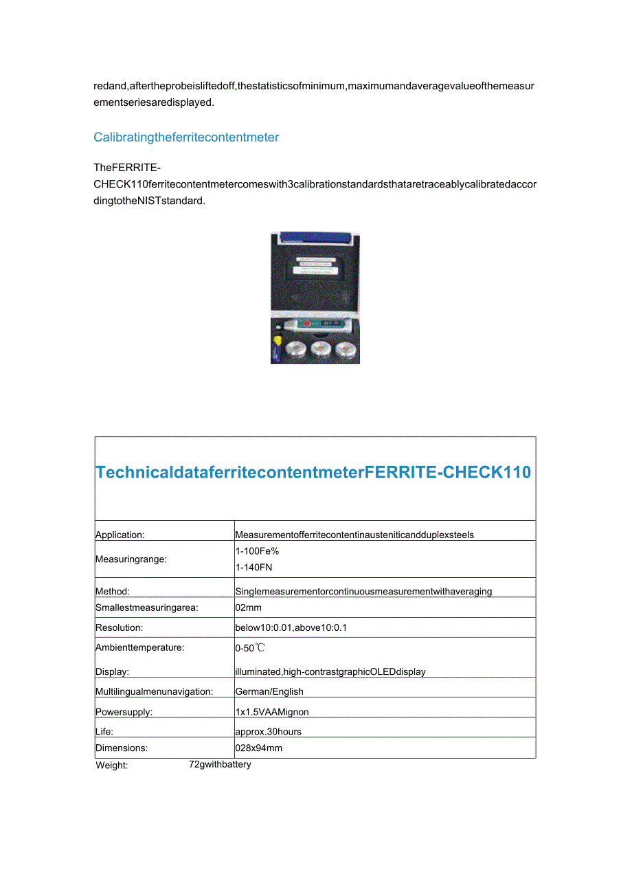 铁素体含量检测仪FerritecontentmeterFERRITE-CHECK110.docx_第2页