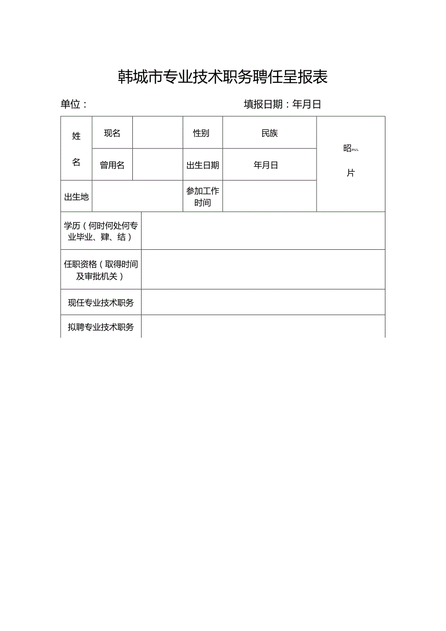 韩城市专业技术职务聘任呈报表.docx_第1页