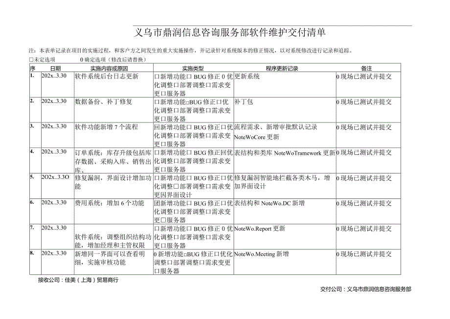 软件交付记录模板参考.docx_第1页