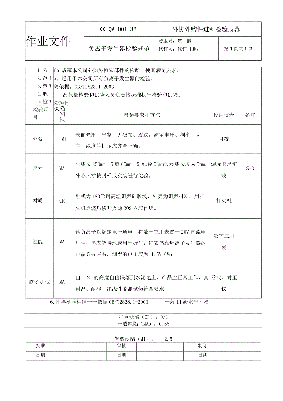 负离子发生器检验规范.docx_第1页