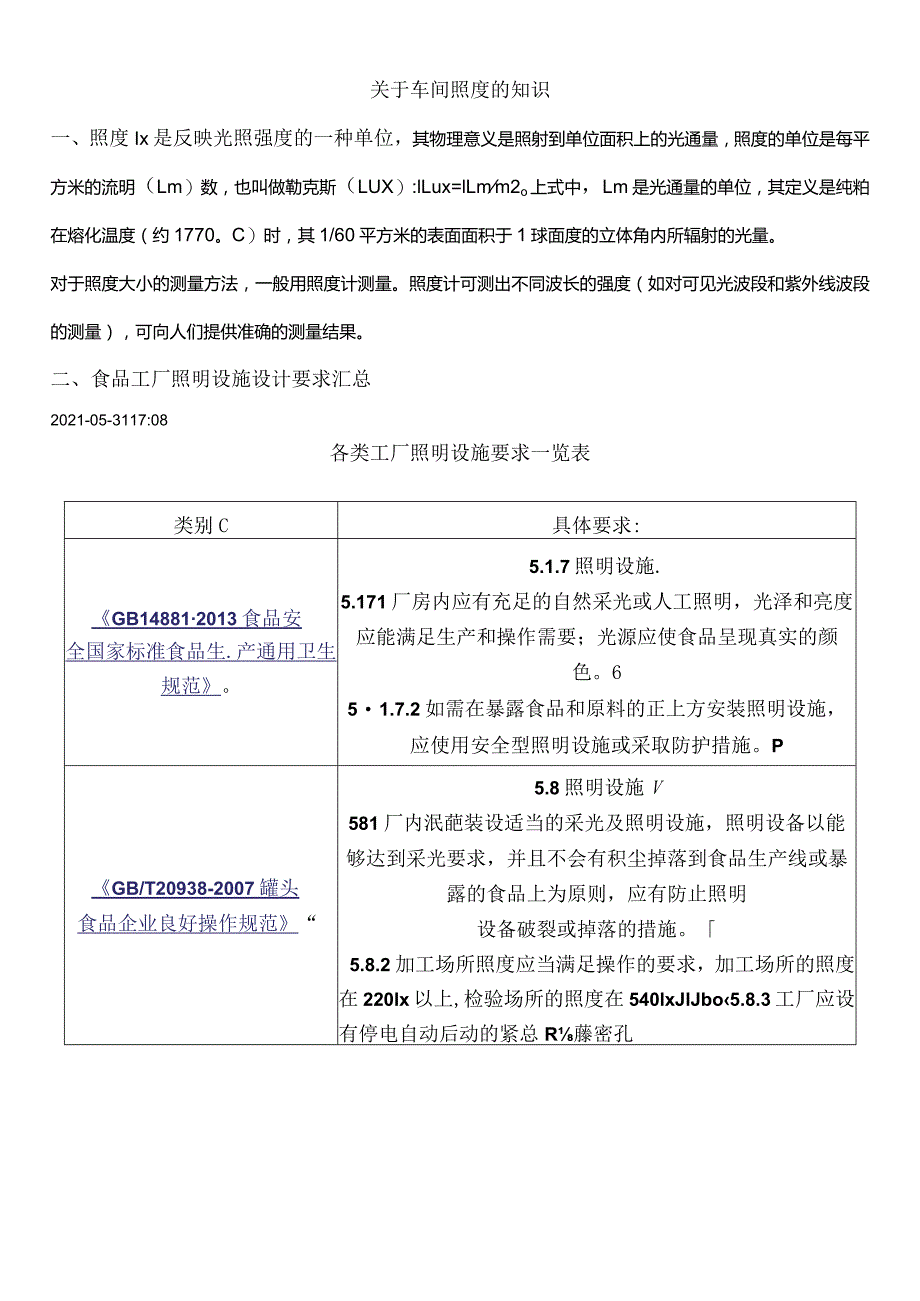 食品车间光照度数值及相关标准和检测设备.docx_第1页