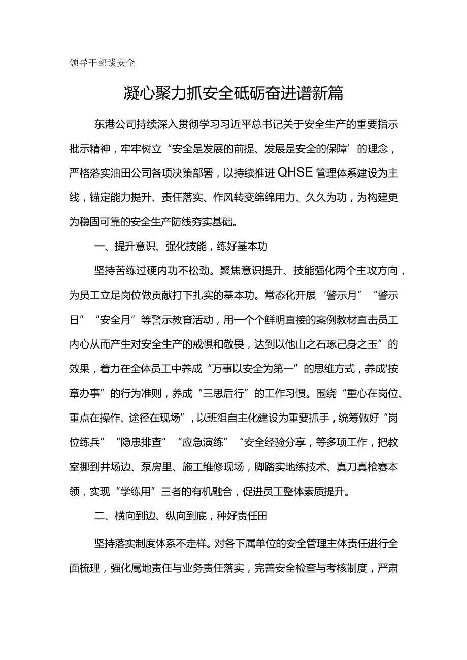 领导干部谈安全-凝心聚力抓安全砥砺奋进谱新篇.docx_第1页