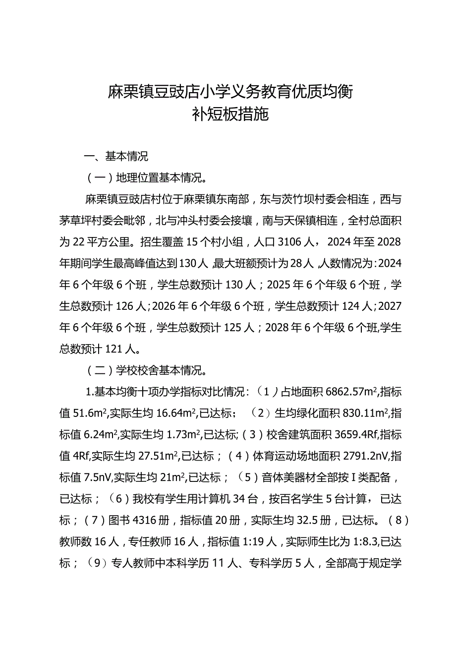 麻栗镇豆豉店小学义务教育优质均衡一校一策（12.26）.docx_第1页