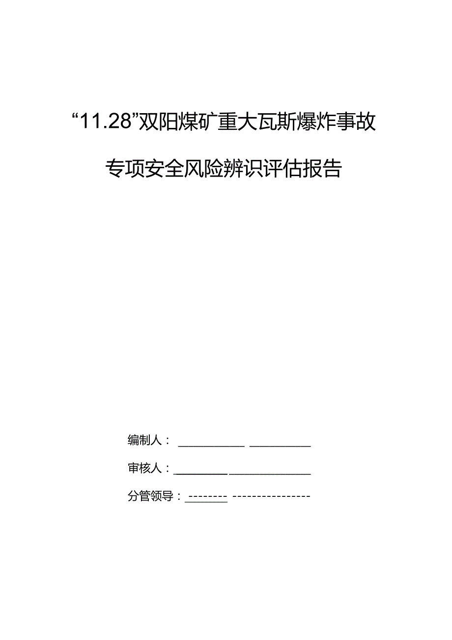 黑龙江龙煤双鸭山矿业有限责任公司双阳煤矿重大瓦斯爆炸事故专项风险辨识评估报告.docx_第1页