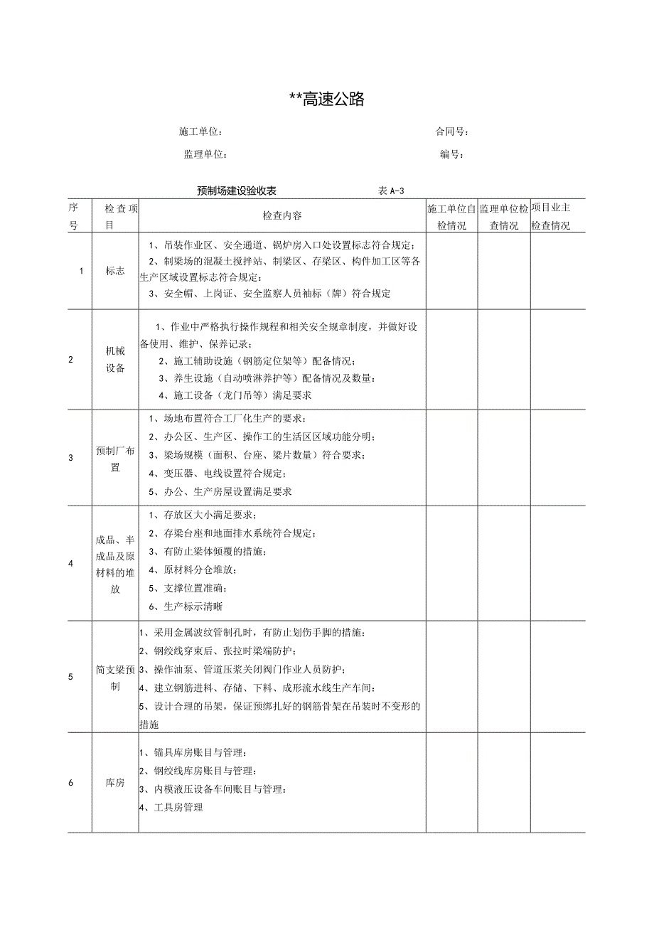 高速公路-预制场建设验收表.docx_第1页