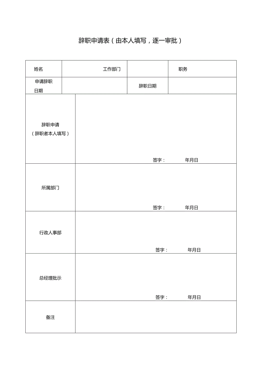 辞职申请表（由本人填写逐一审批）.docx_第1页