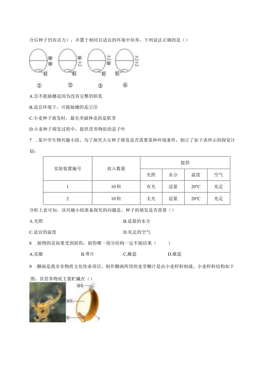 1.4植物的一生同步练习（含解析）公开课教案教学设计课件资料.docx_第3页