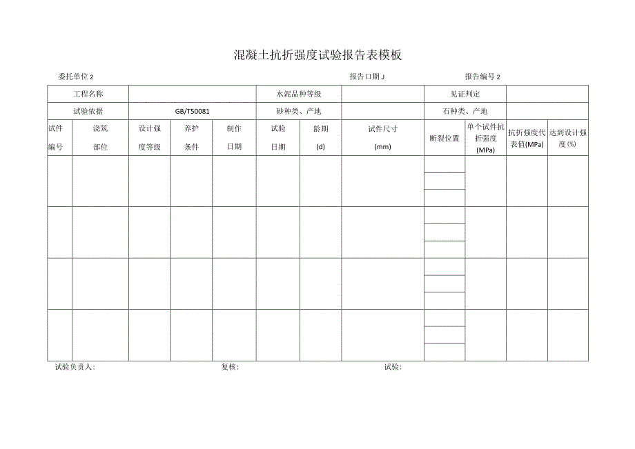 混凝土抗折强度试验报告表模板.docx_第1页