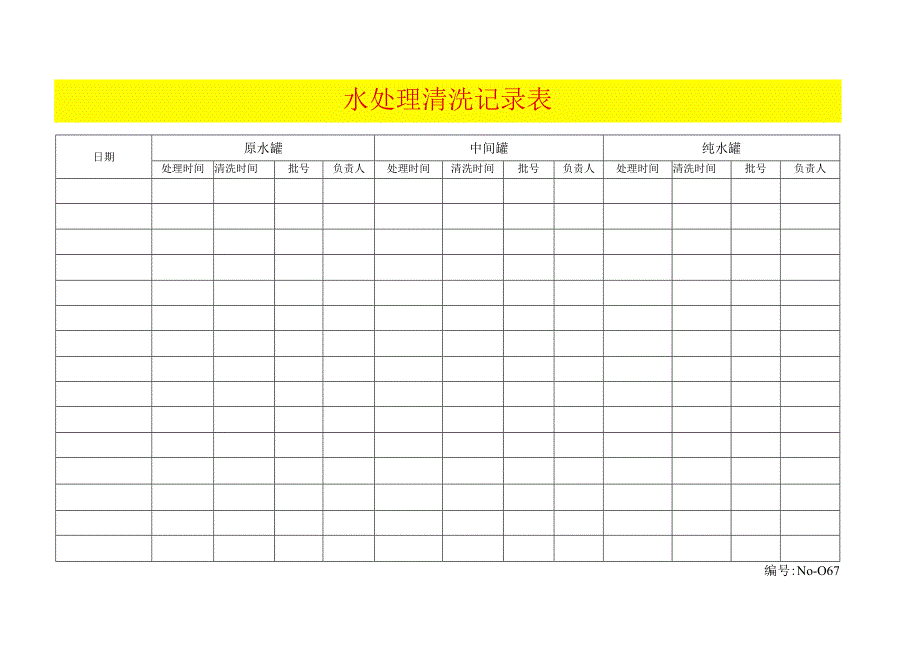 水处理清洗记录表模板.docx_第1页