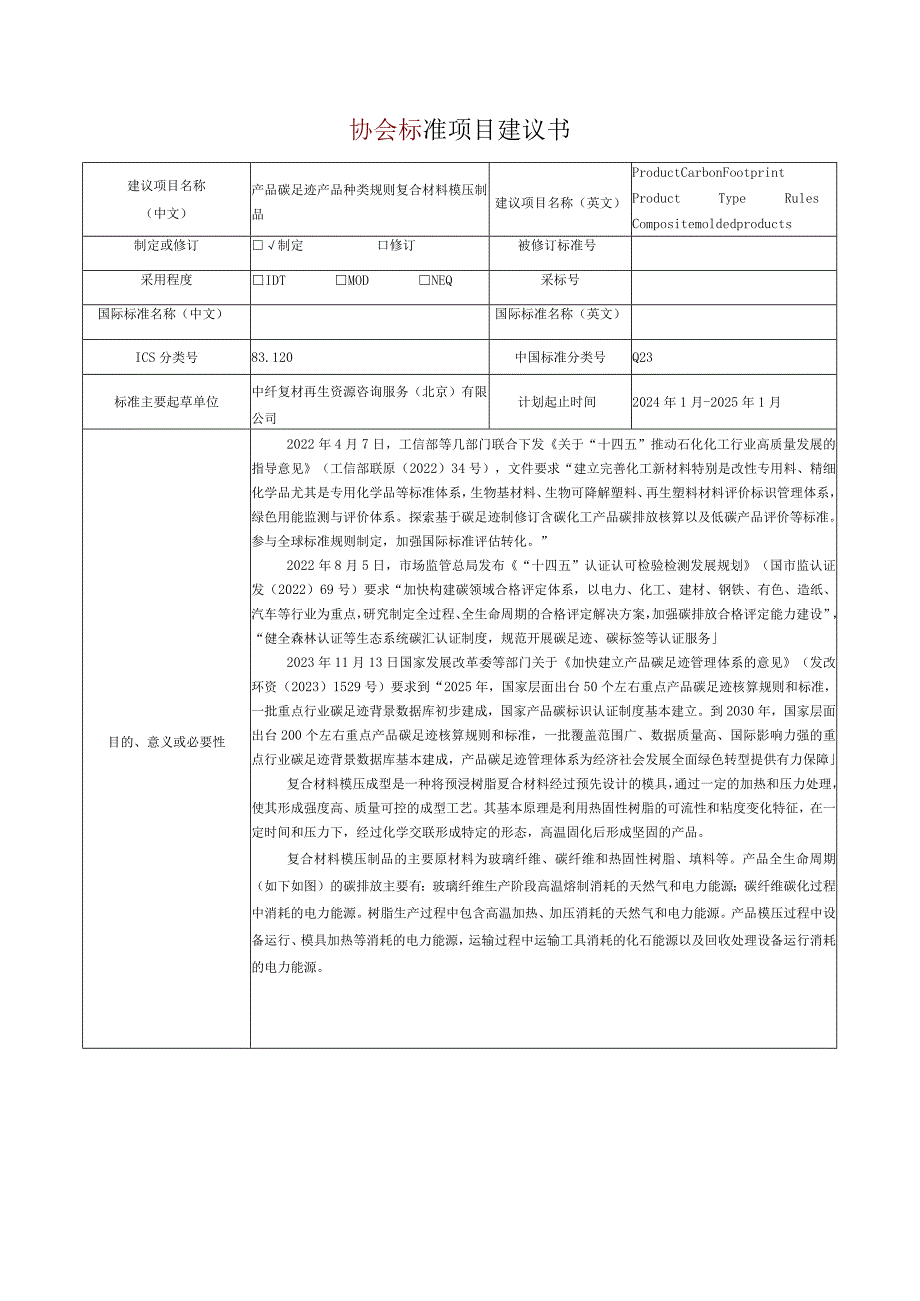 11.《产品碳足迹产品种类规则复合材料模压制品》协会标准项目建议书.docx_第1页