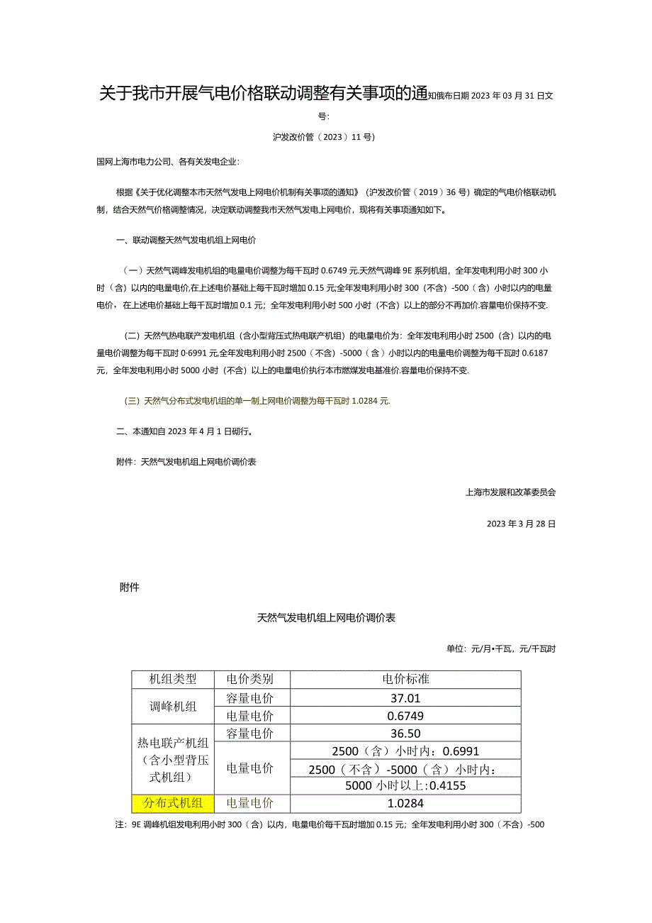 上海用户天然气销售价+天然气发电上网价2023.4.docx_第3页