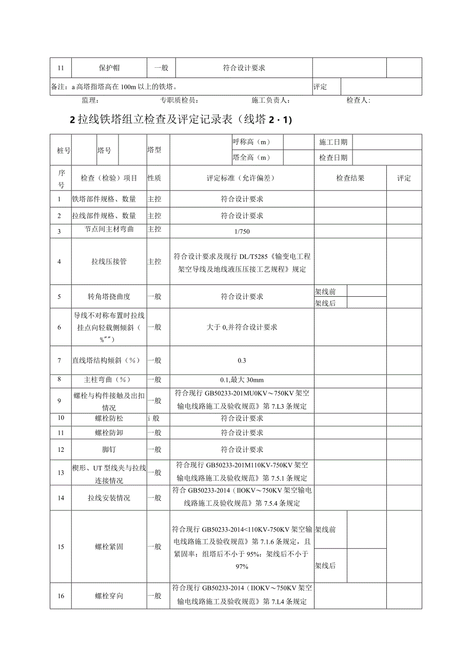 线路铁塔组立检查及记录表格内容.docx_第2页