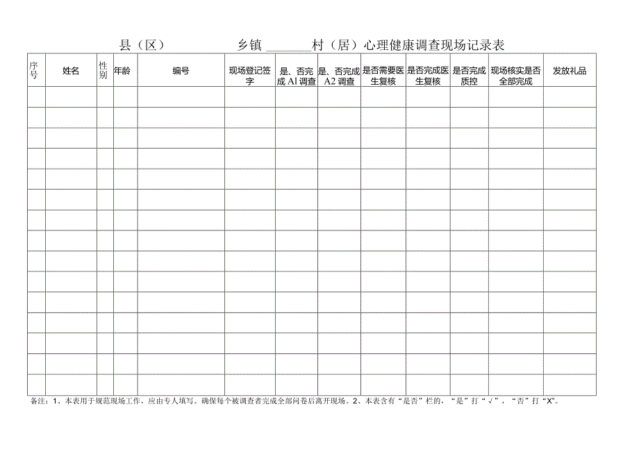 心理健康调查现场记录表.docx_第1页