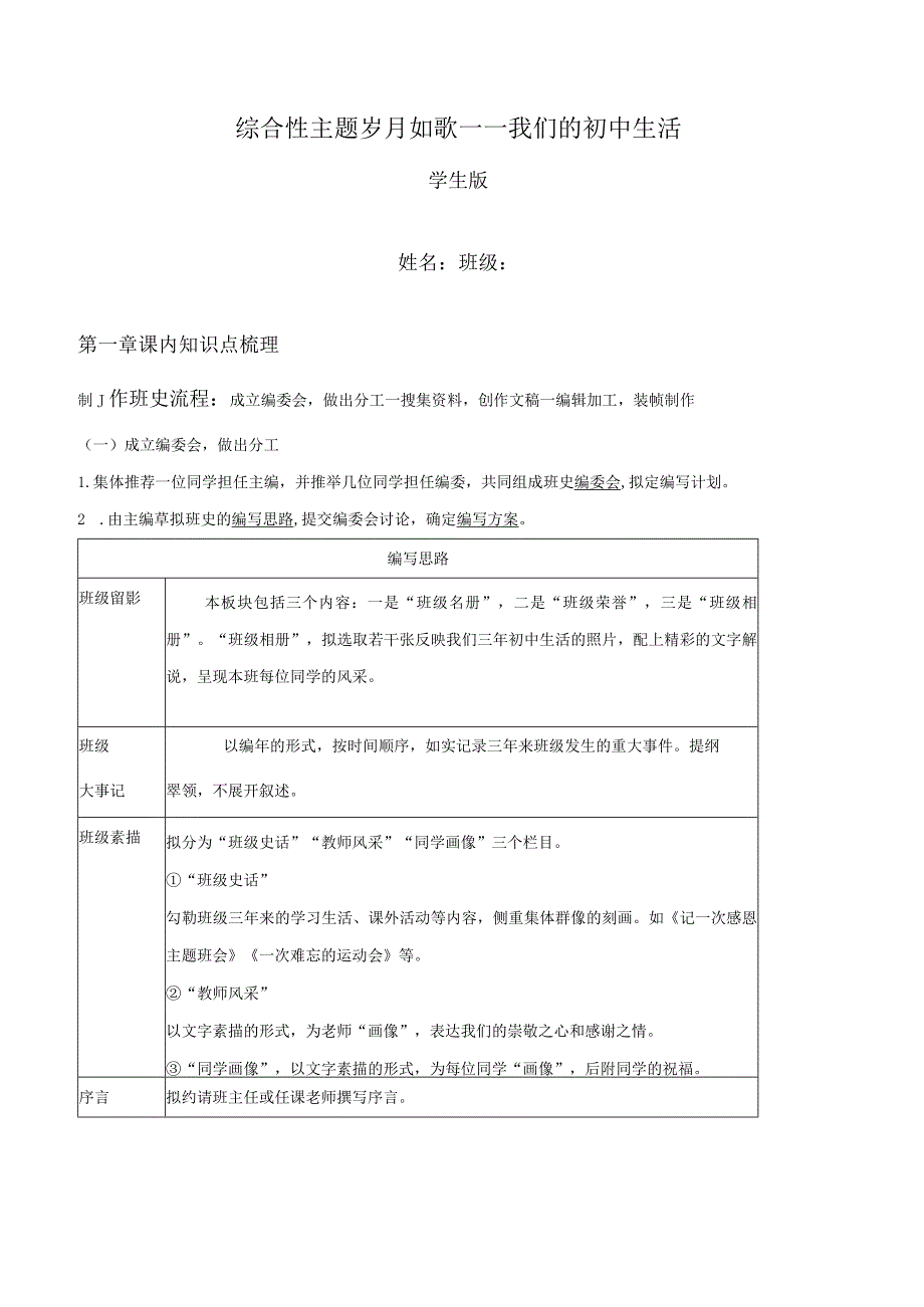 2022-2023学年七年级道德与法治下学期期末备考真题汇编演练（全国通用）九下岁月如歌——我们的初中生活综合性学习专题（知识点+练习）学生版.docx_第1页