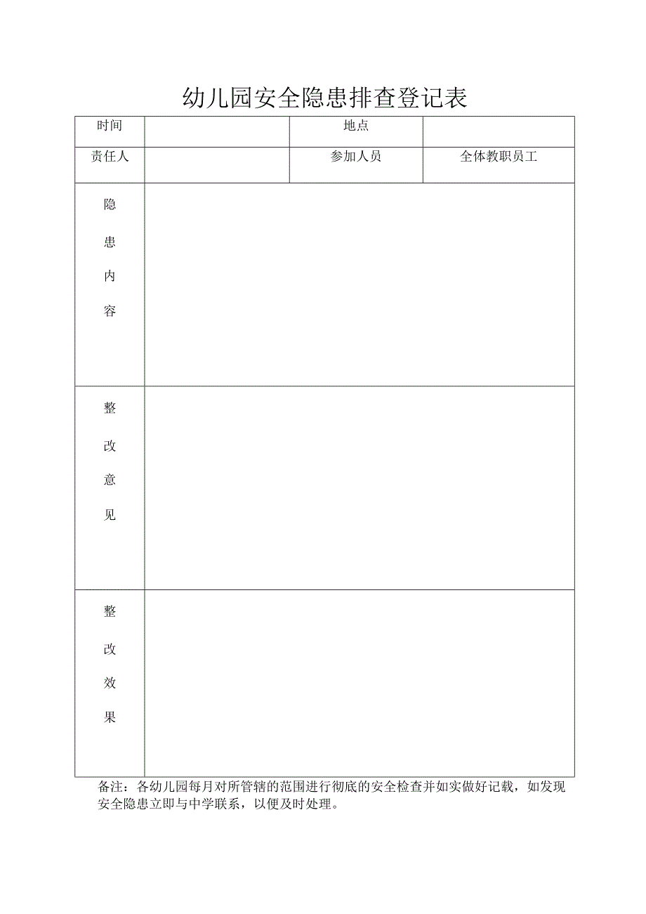 幼儿园安全隐患排查登记表.docx_第1页