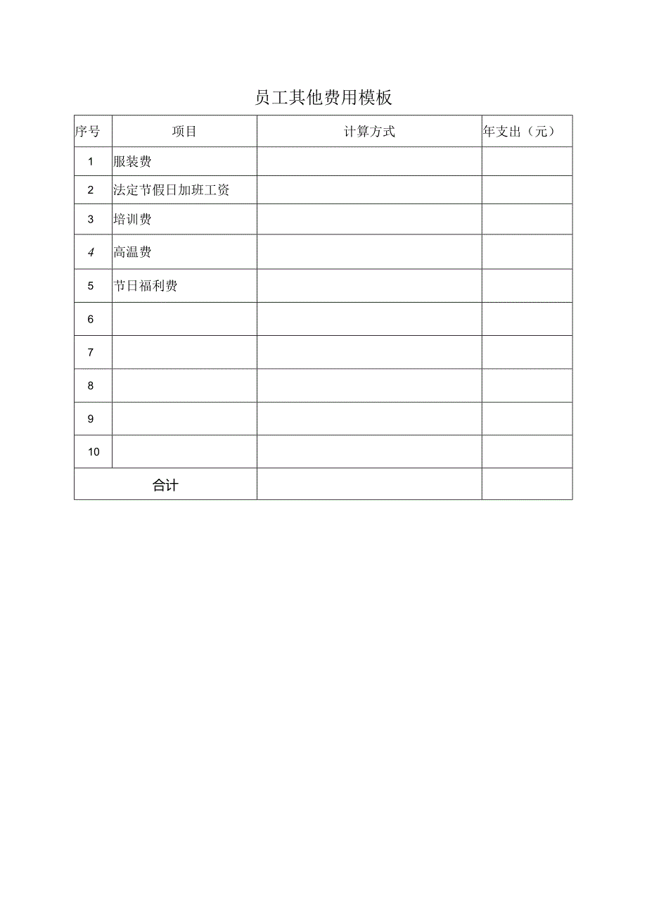 员工其他费用模板.docx_第1页