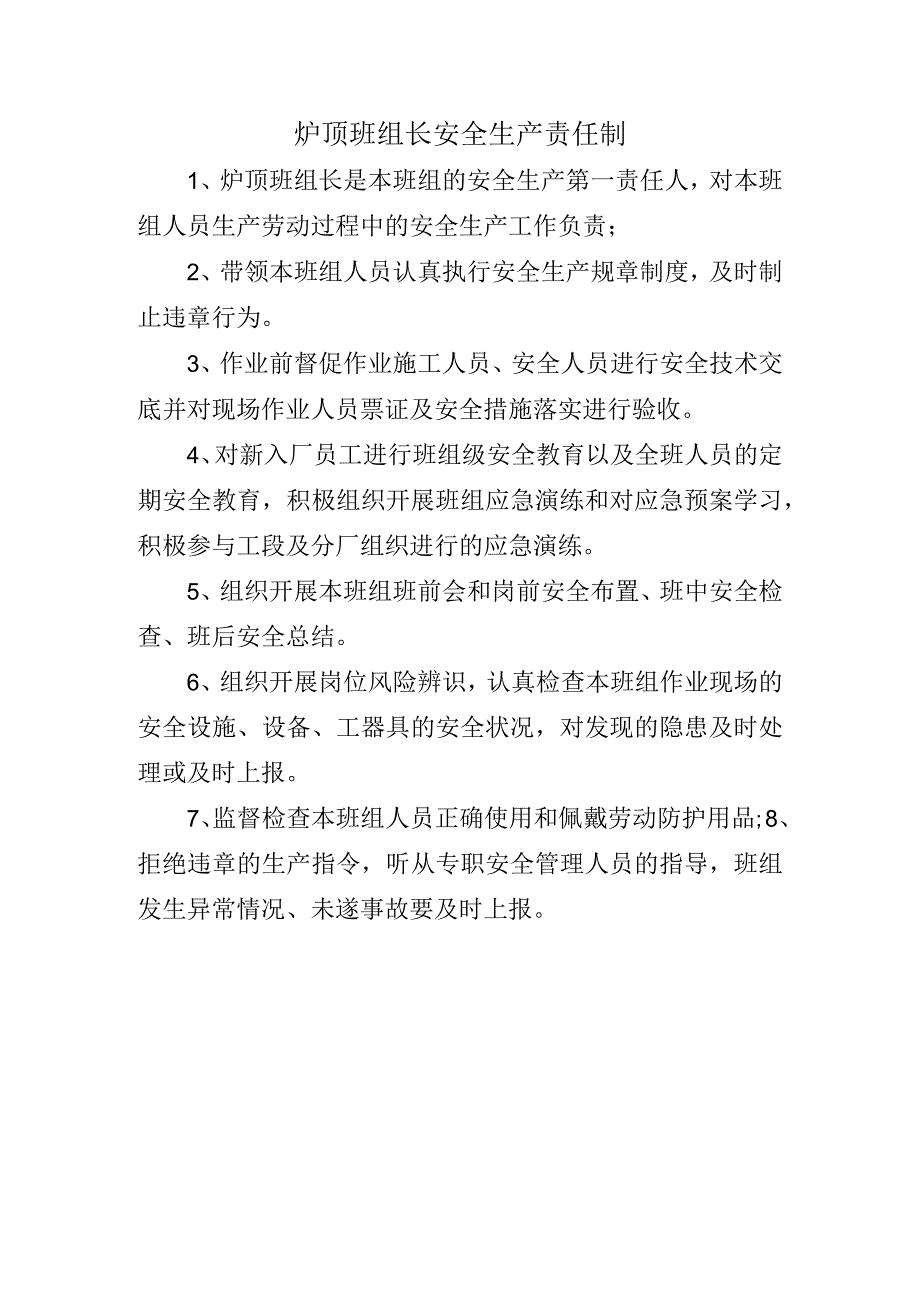 炉顶班组长安全生产责任制.docx_第1页