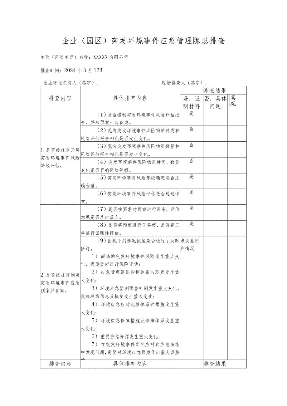 园区环境安全隐患排查表.docx_第1页