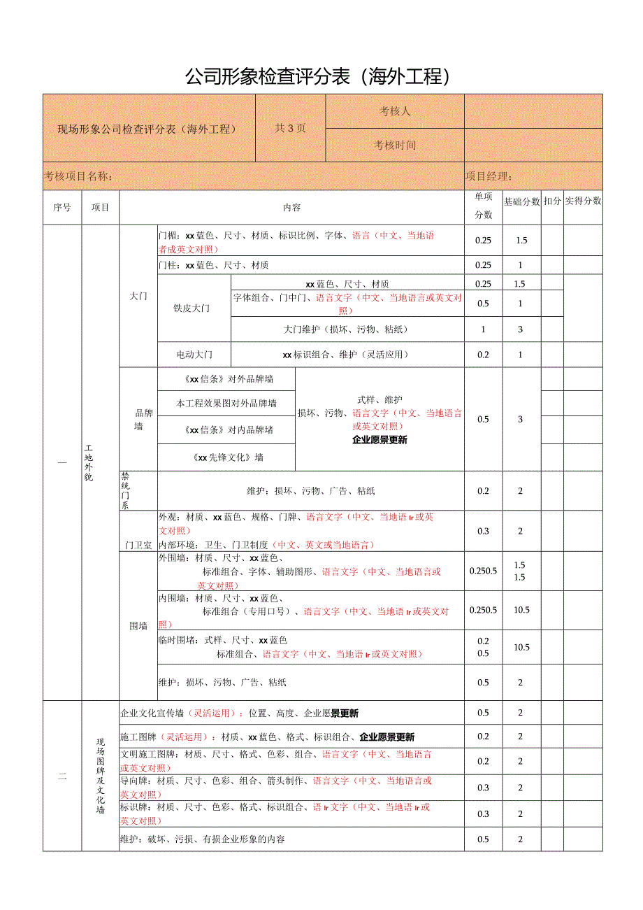 公司形象检查评分表(海外工程).docx_第1页