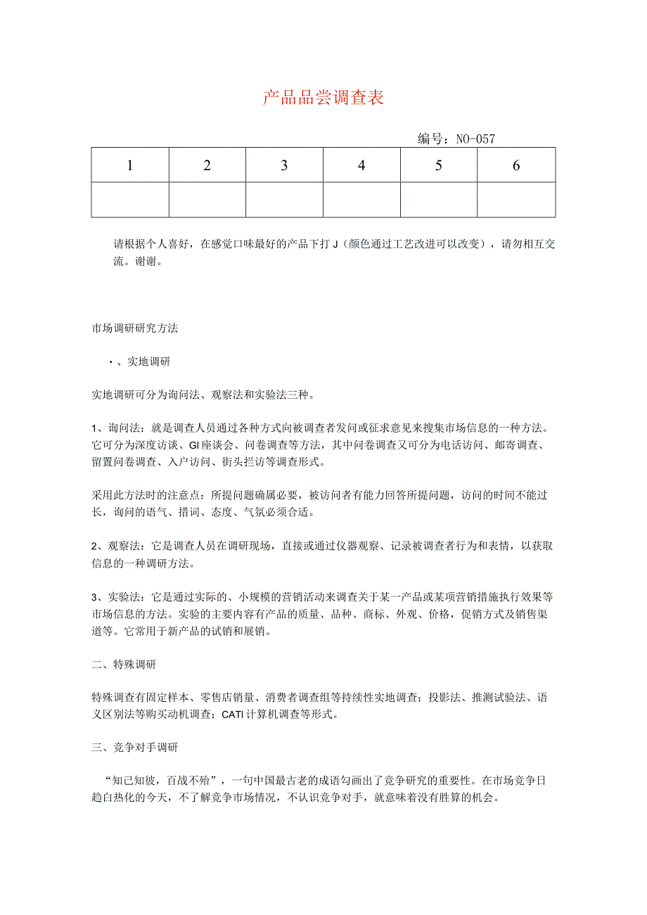 产品品尝调查表模板.docx_第1页