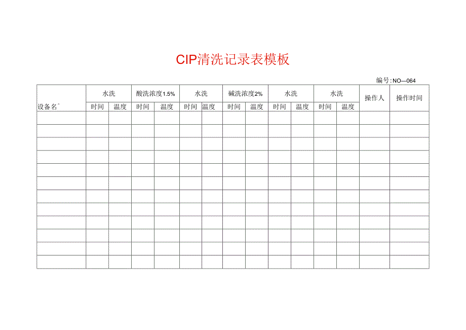 CIP清洗记录表模板.docx_第1页