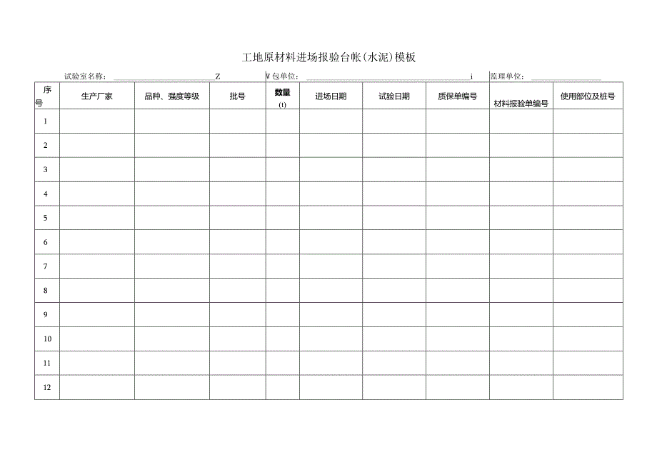 工地原材料进场报验台帐（水泥）模板.docx_第1页