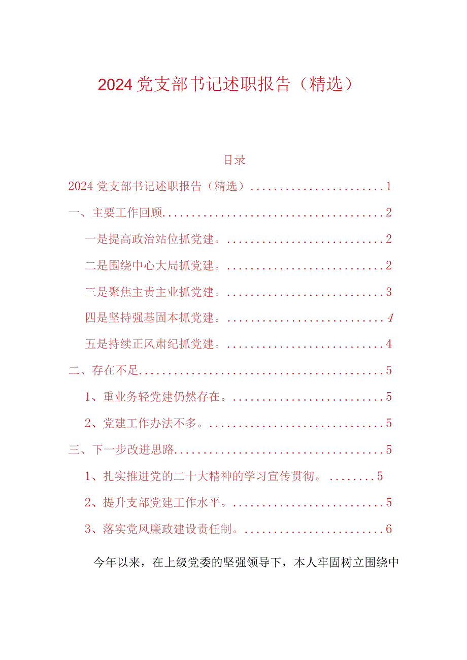 2024党支部书记述职报告（精选）.docx_第1页