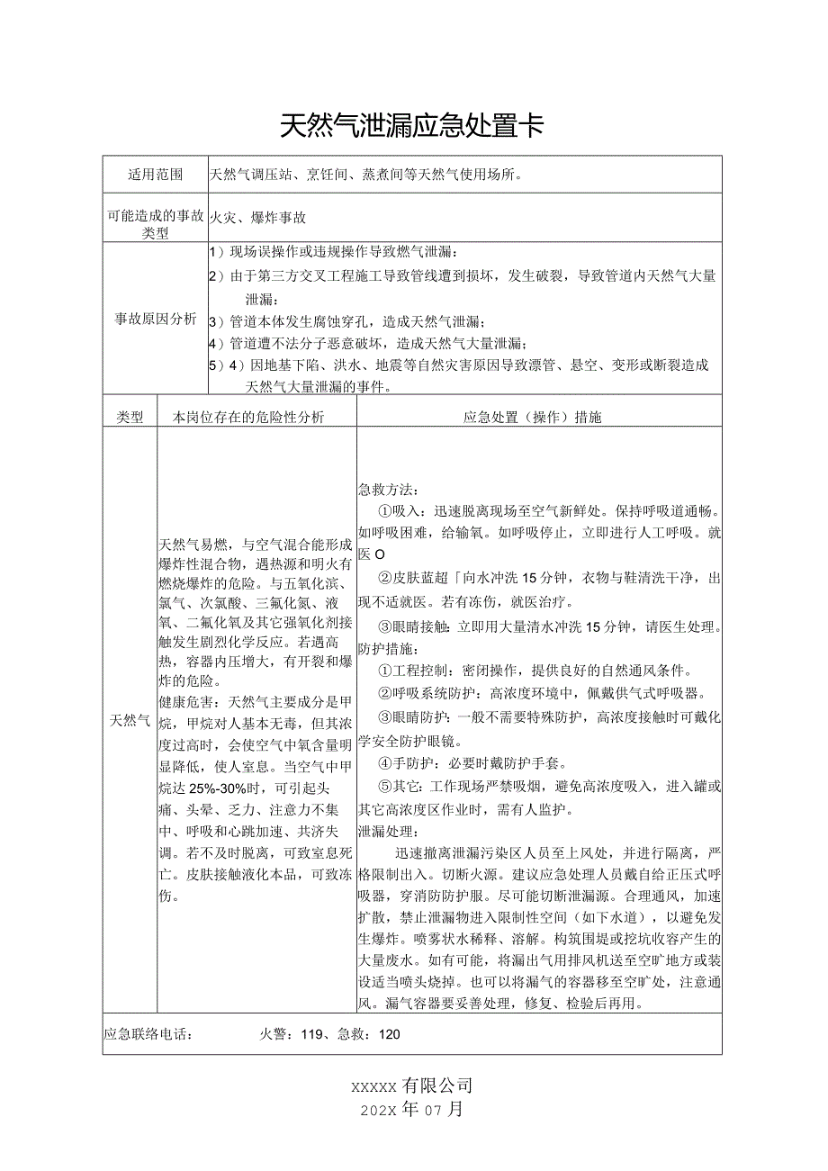 天然气调压站泄漏应急处置卡.docx_第1页